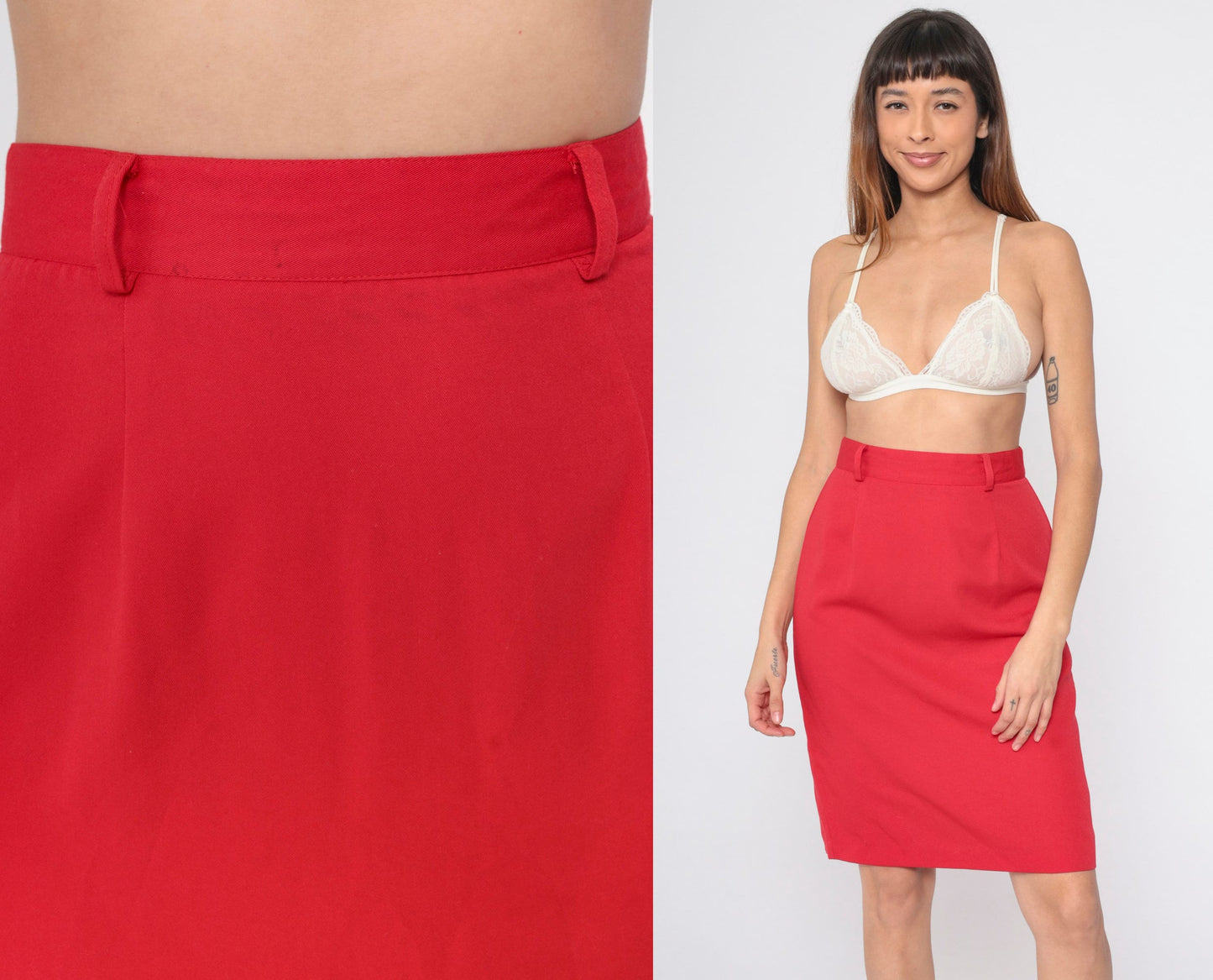 80s Bobbie Brooks Red Mini Pencil Skirt High Waisted Straight Cut Medium