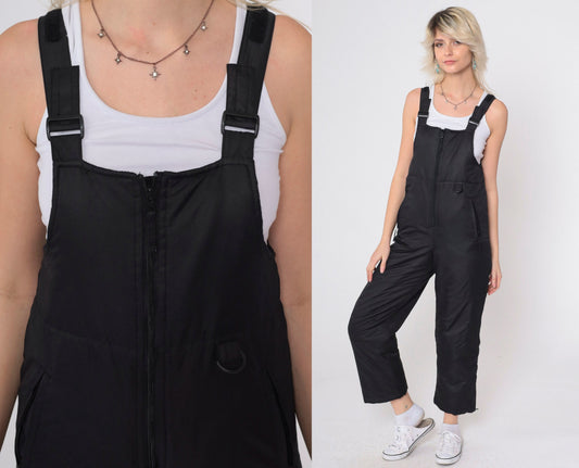 90s Athletech Black Ski Pants Suspender Straps Youth Large