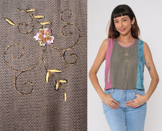 90s Faith by Celia Forrester Floral Beaded Tank Top Embroidered Medium