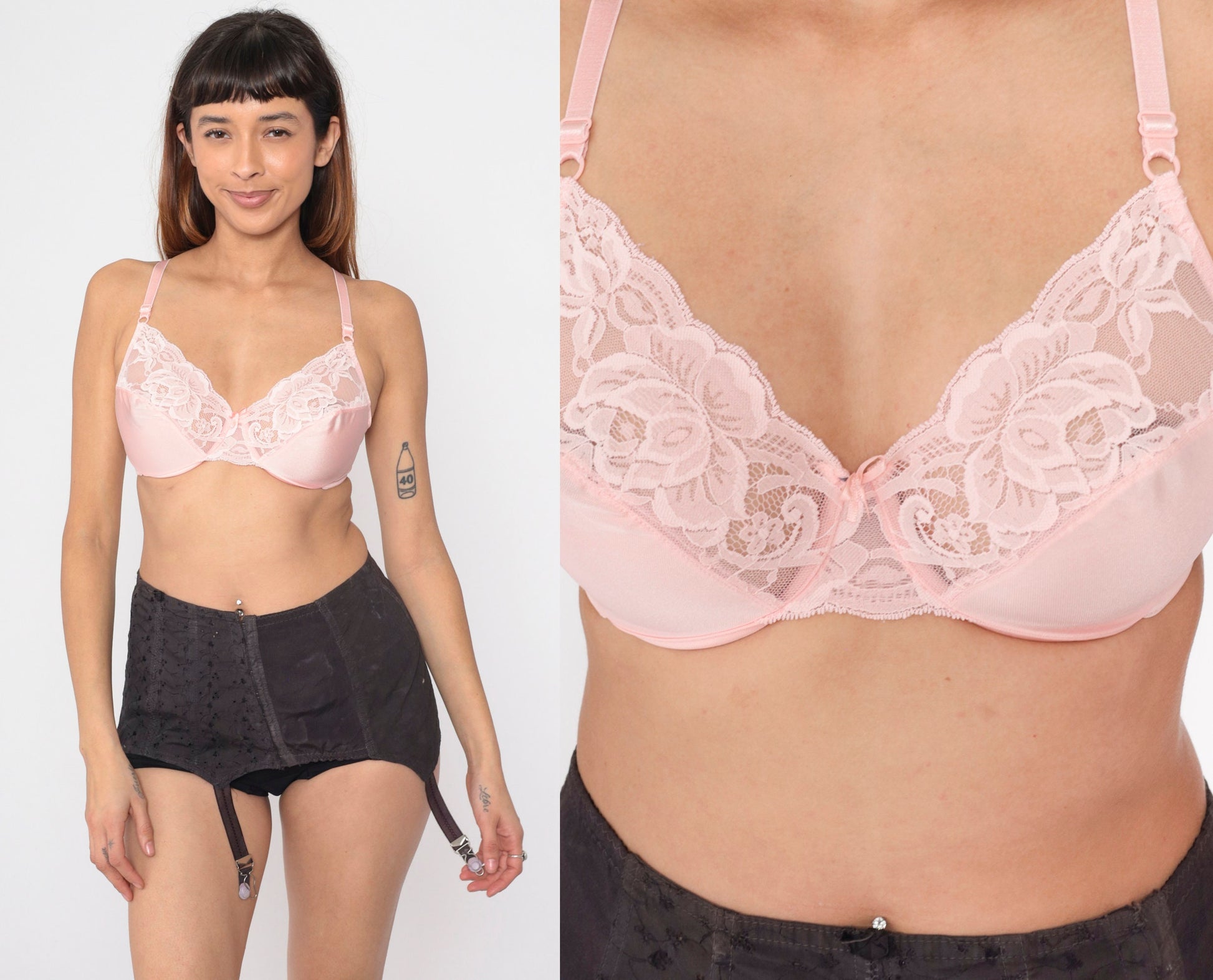 90s Victoria's Secret Baby Pink Lace Underwire Bra 36C
