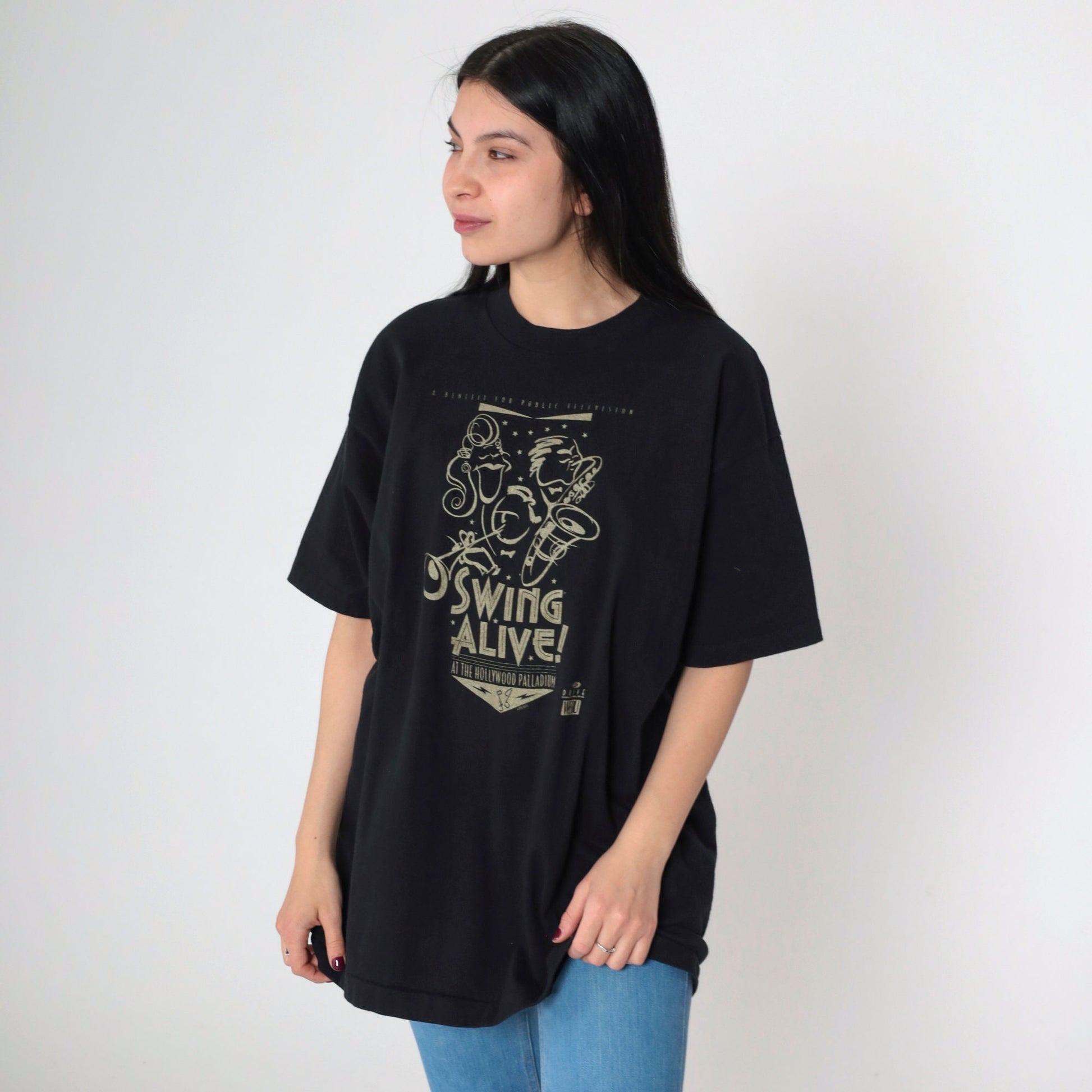 1996 Swing Alive! Hollywood Palladium Benefit T-Shirt Black Graphic Tee Extra Large