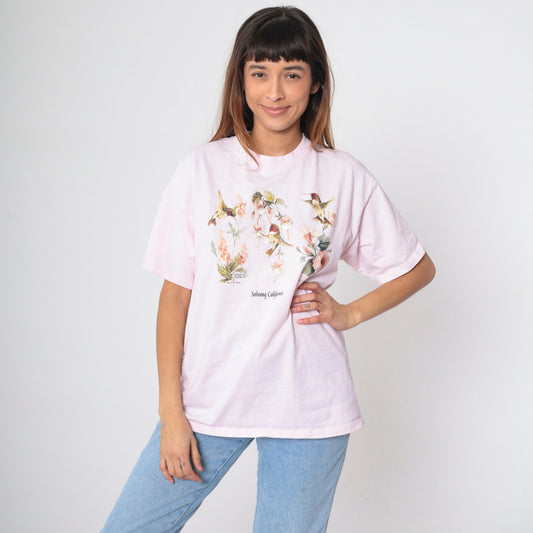 90s Solvang California Hummingbird Floral Graphic Tee Baby Pink Large L