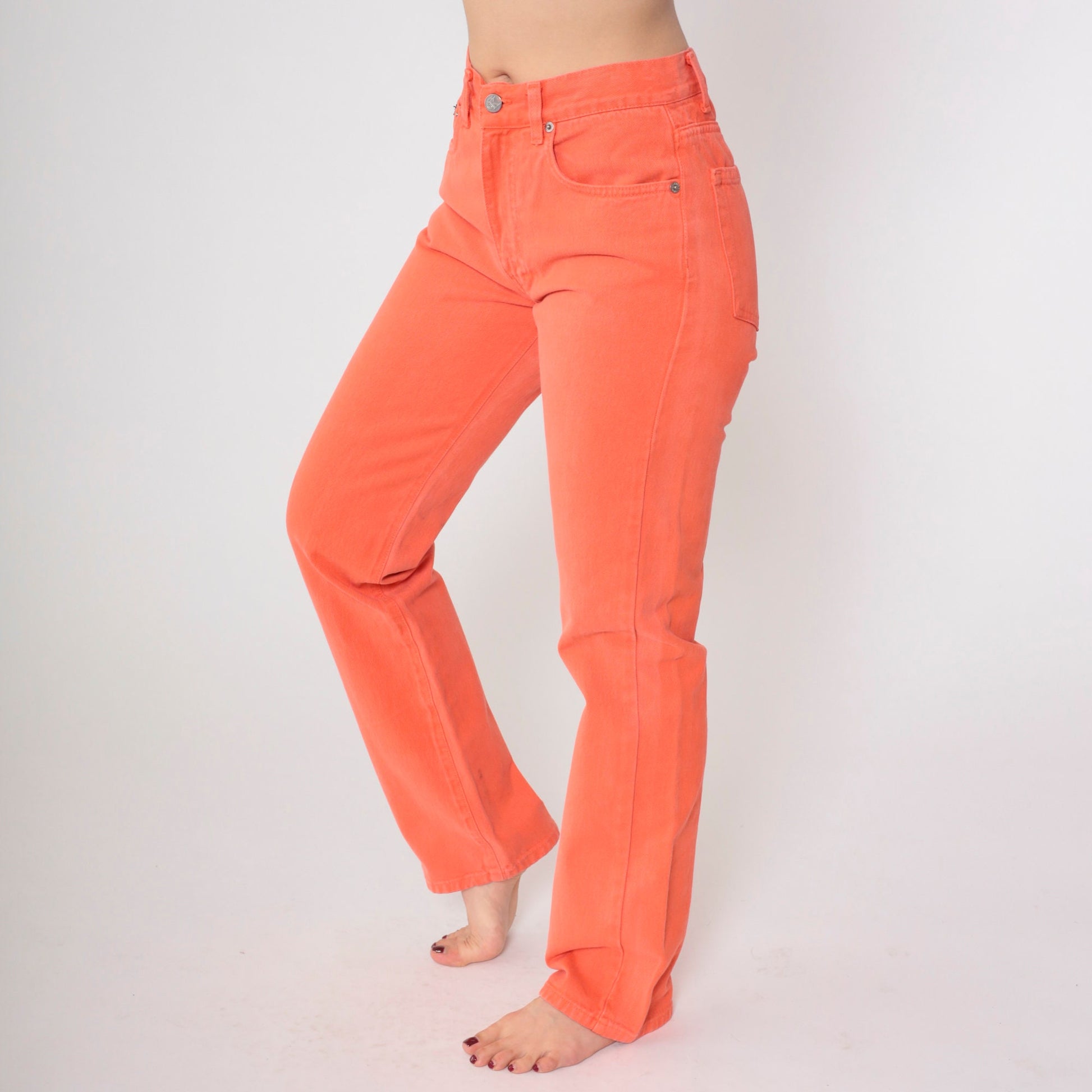 Calvin Klein 90s Orange Denim Mom Jeans Mid Rise Straight Leg Small S