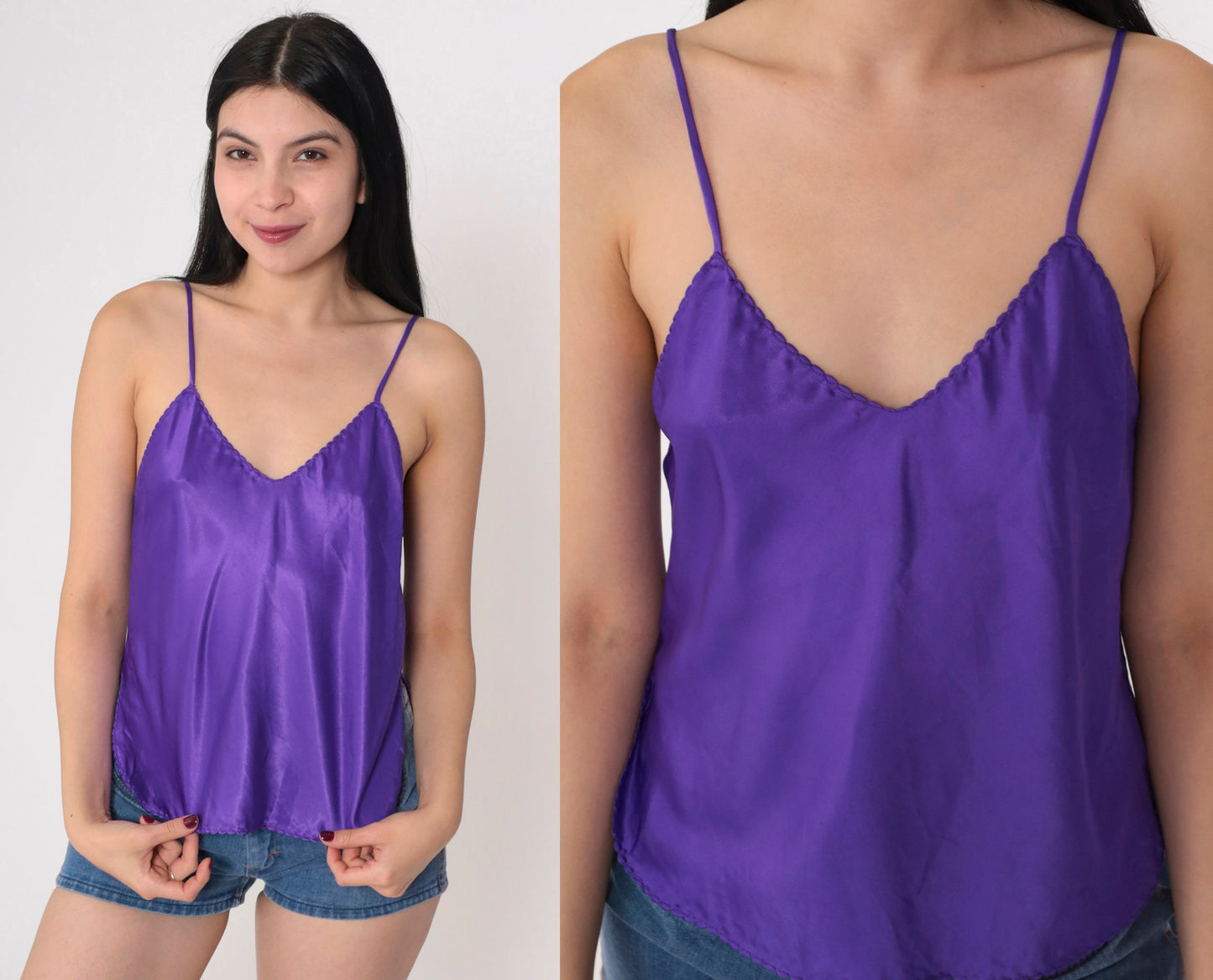 90s Purple Camisole Tank Top Spaghetti Strap V-Neck Small