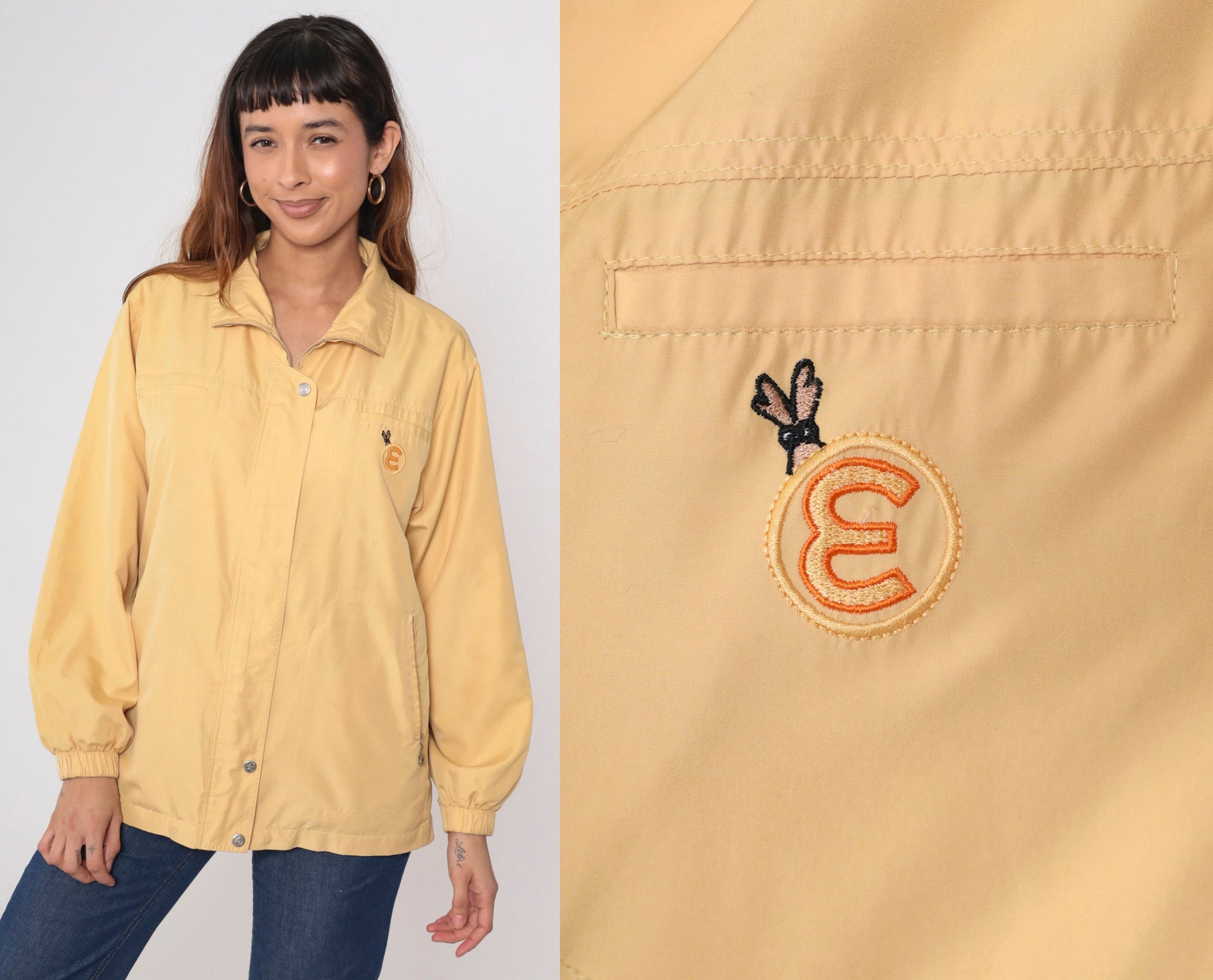 90s Yellow Windbreaker Jacket E Patch Zip Up Large