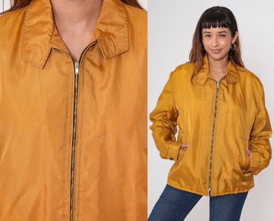 70s Calderon of California Mustard Windbreaker Jacket Faux Fur Lined Large L