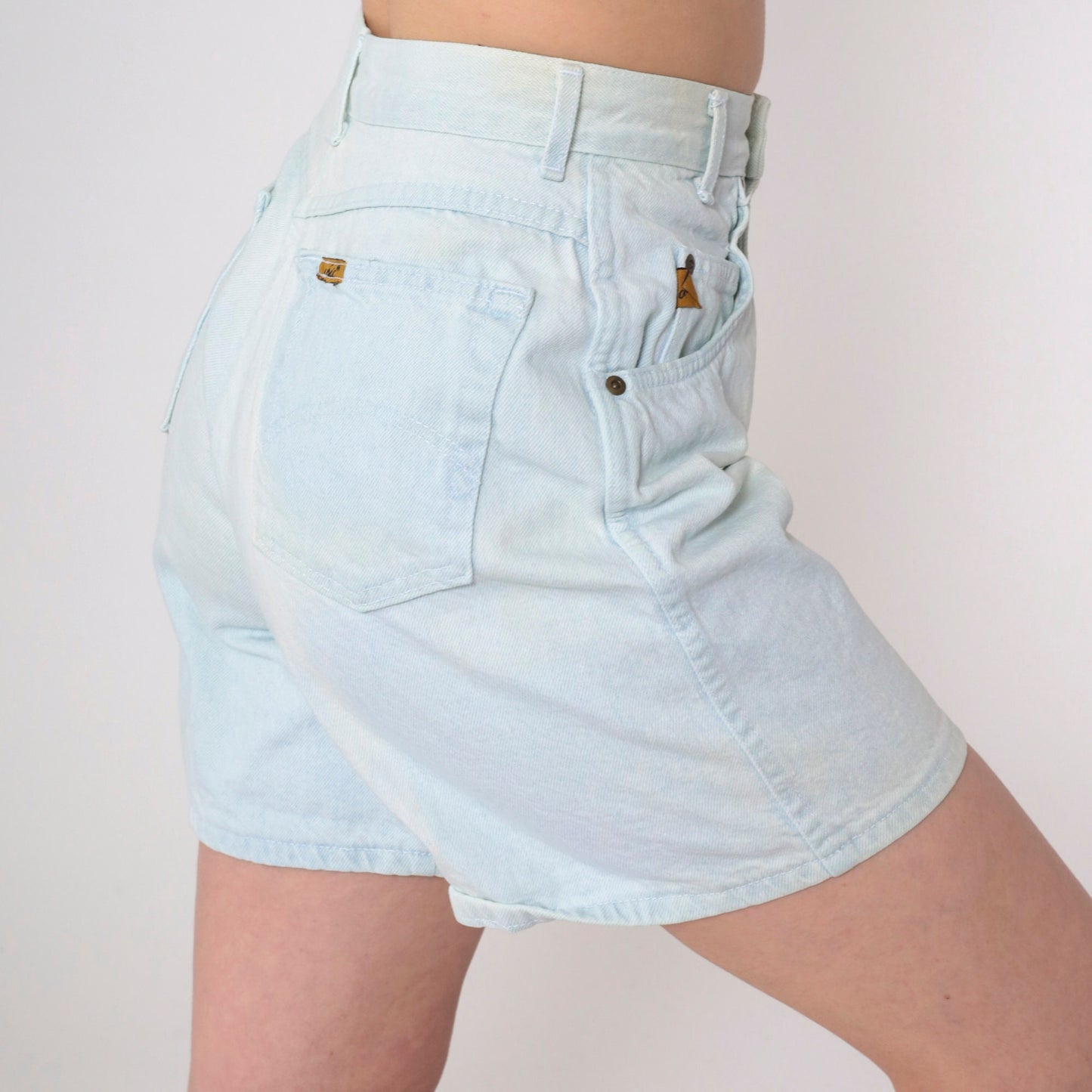 90s Light Wash Denim Shorts High Rise Jean Shorts Stone Wash Small 26