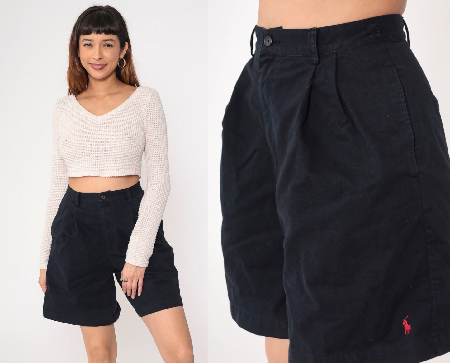 90s Ralph Lauren Navy Cotton Shorts High Waist Bermuda Medium