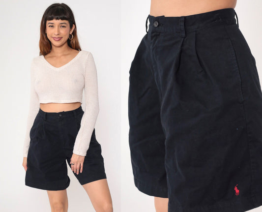 90s Ralph Lauren Navy Cotton Shorts High Waist Bermuda Medium