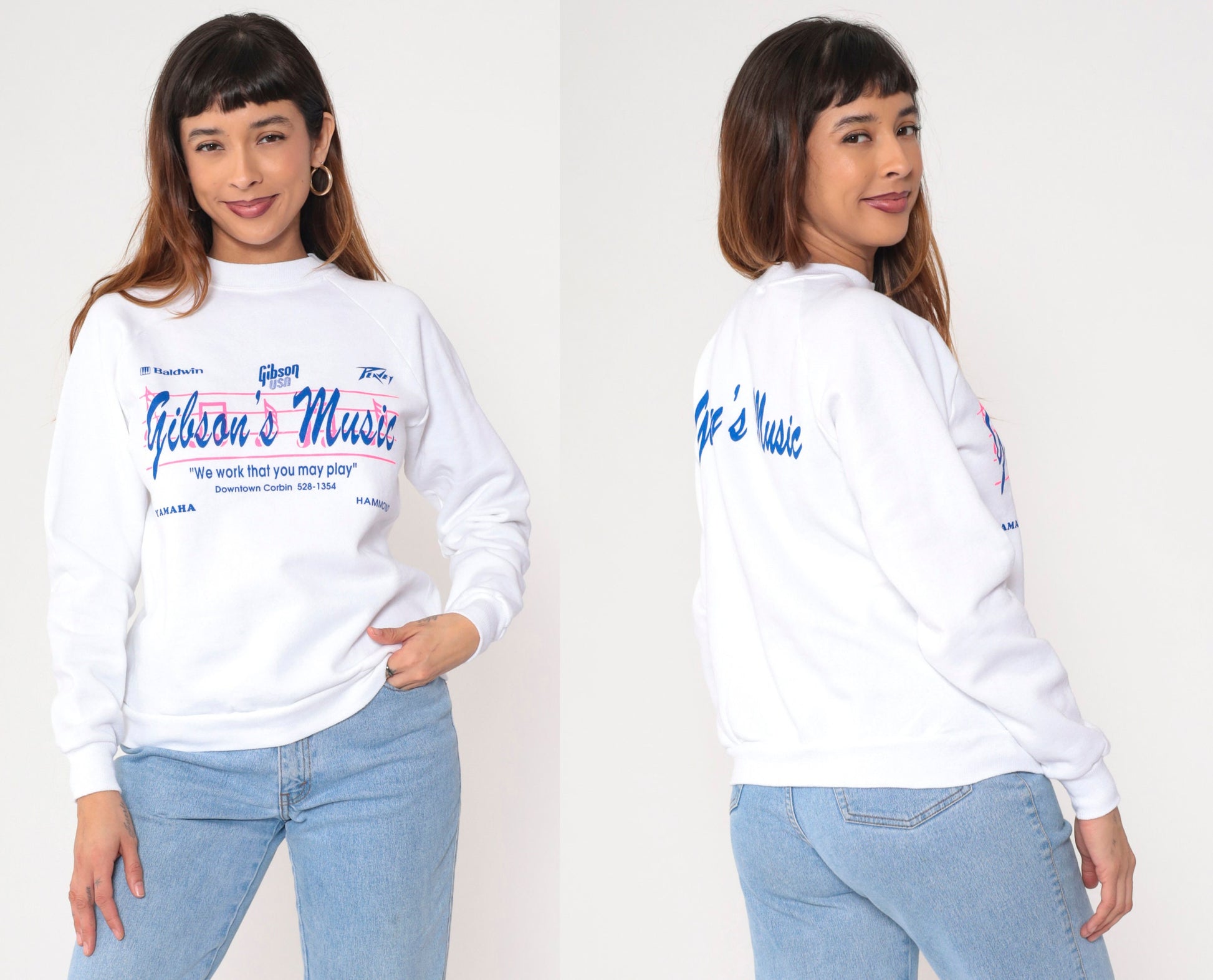 90s Gibson's Music Corbin Kentucky Graphic Sweatshirt White Raglan Small