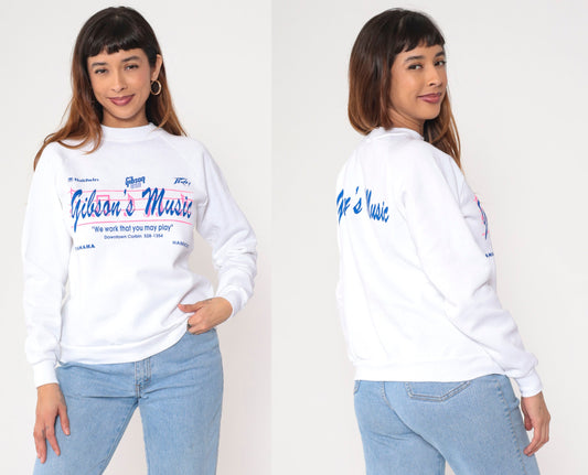 90s Gibson's Music Corbin Kentucky Graphic Sweatshirt White Raglan Small