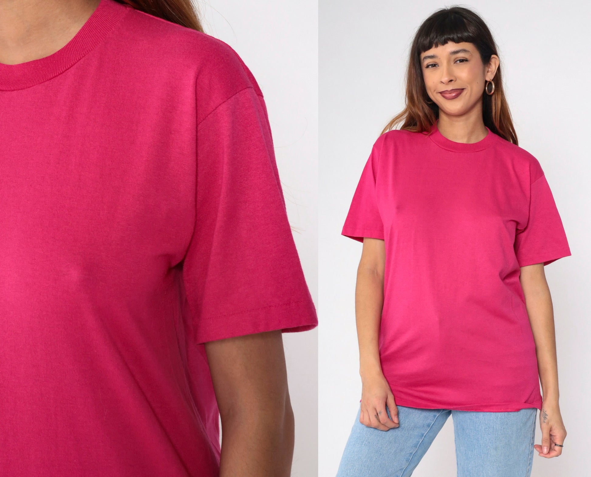 90s Jerzees Hot Pink T-Shirt Short Sleeve Crewneck Small