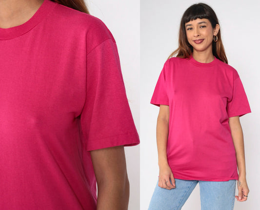90s Jerzees Hot Pink T-Shirt Short Sleeve Crewneck Small
