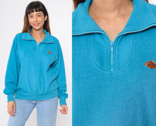 90s Hobie Quarter Zip Fleece Sweatshirt Blue Pullover Men's Medium