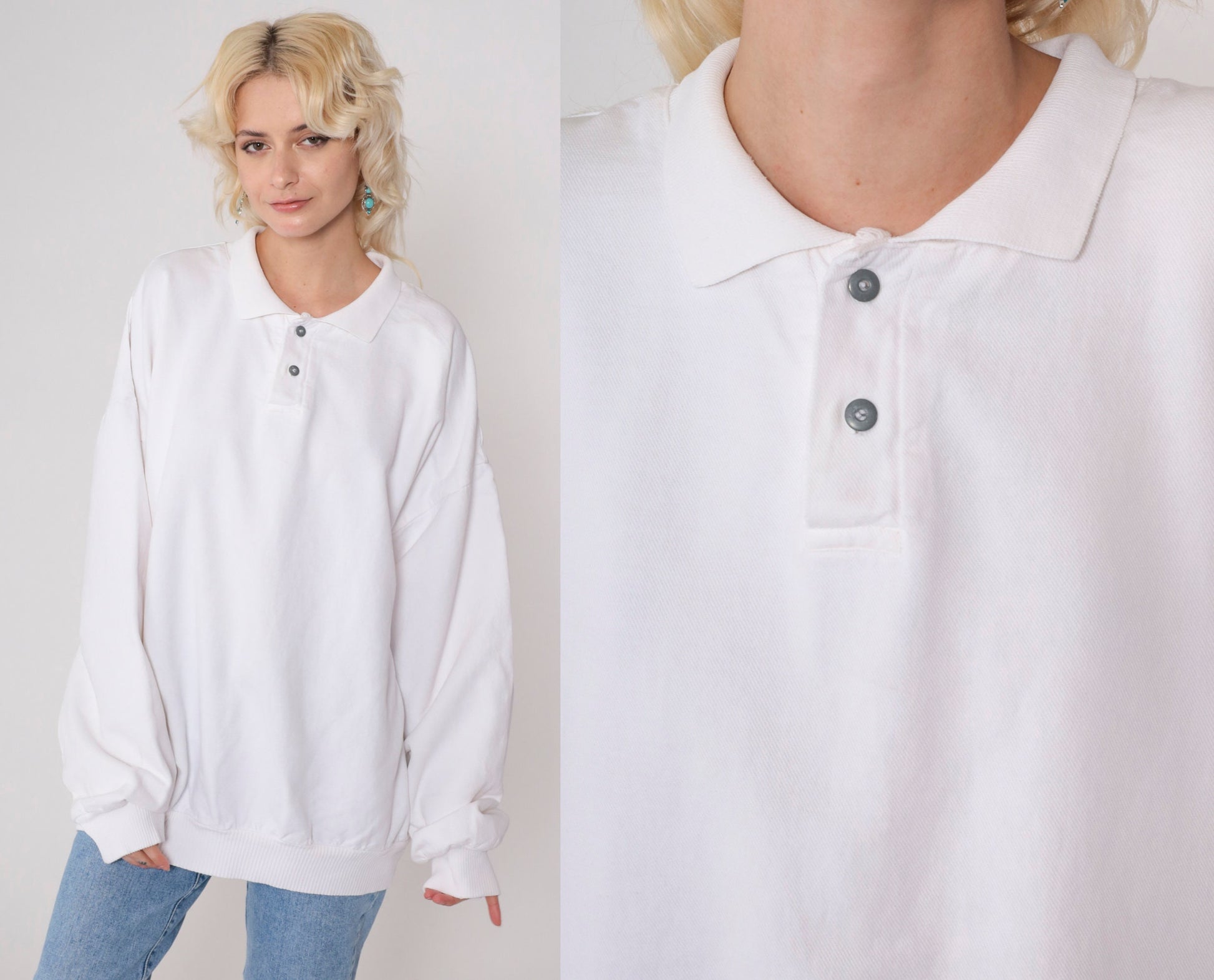 90s Orvis White Collared Sweatshirt Button Chest Plus Size XXL