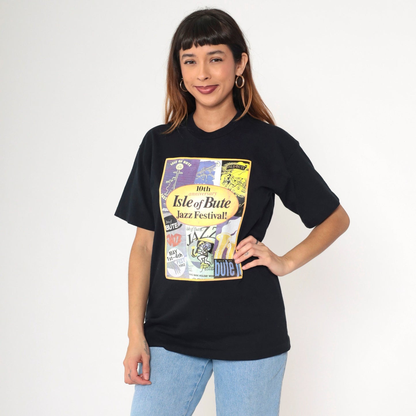1992 Isle of Bute Jazz Festival 10th Anniversary T-Shirt Black Graphic Tee Medium