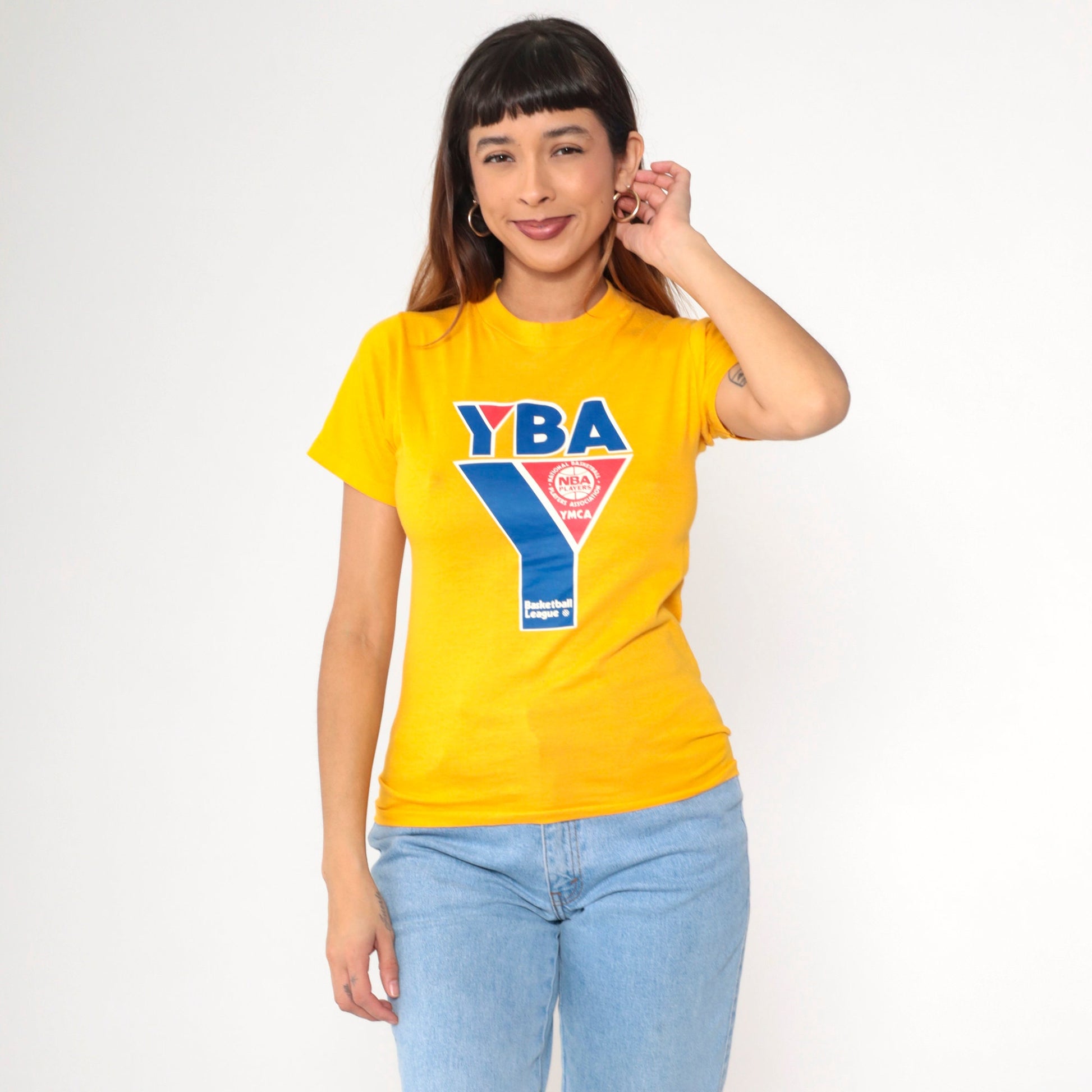 80s NBA YMCA Youth Basketball All-Stars T-Shirt Meadow Gold Graphic Extra Small