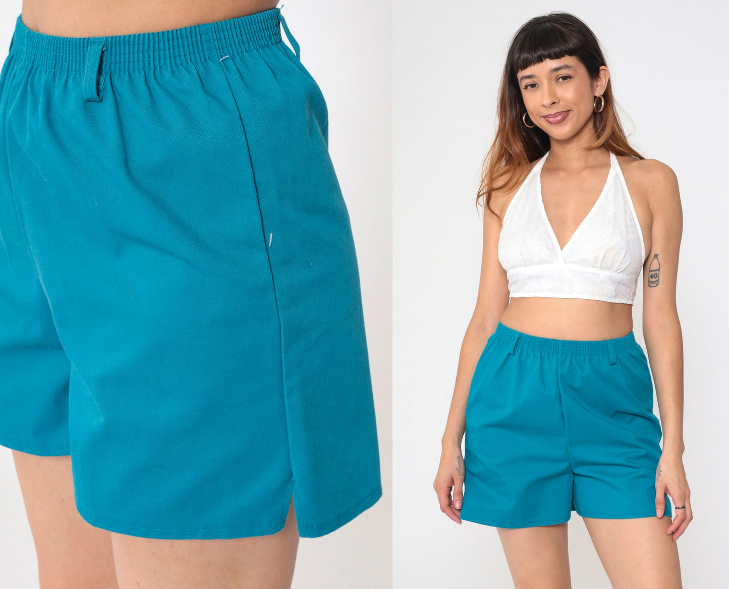 80s Blue High-Waisted Elastic Shorts Small S