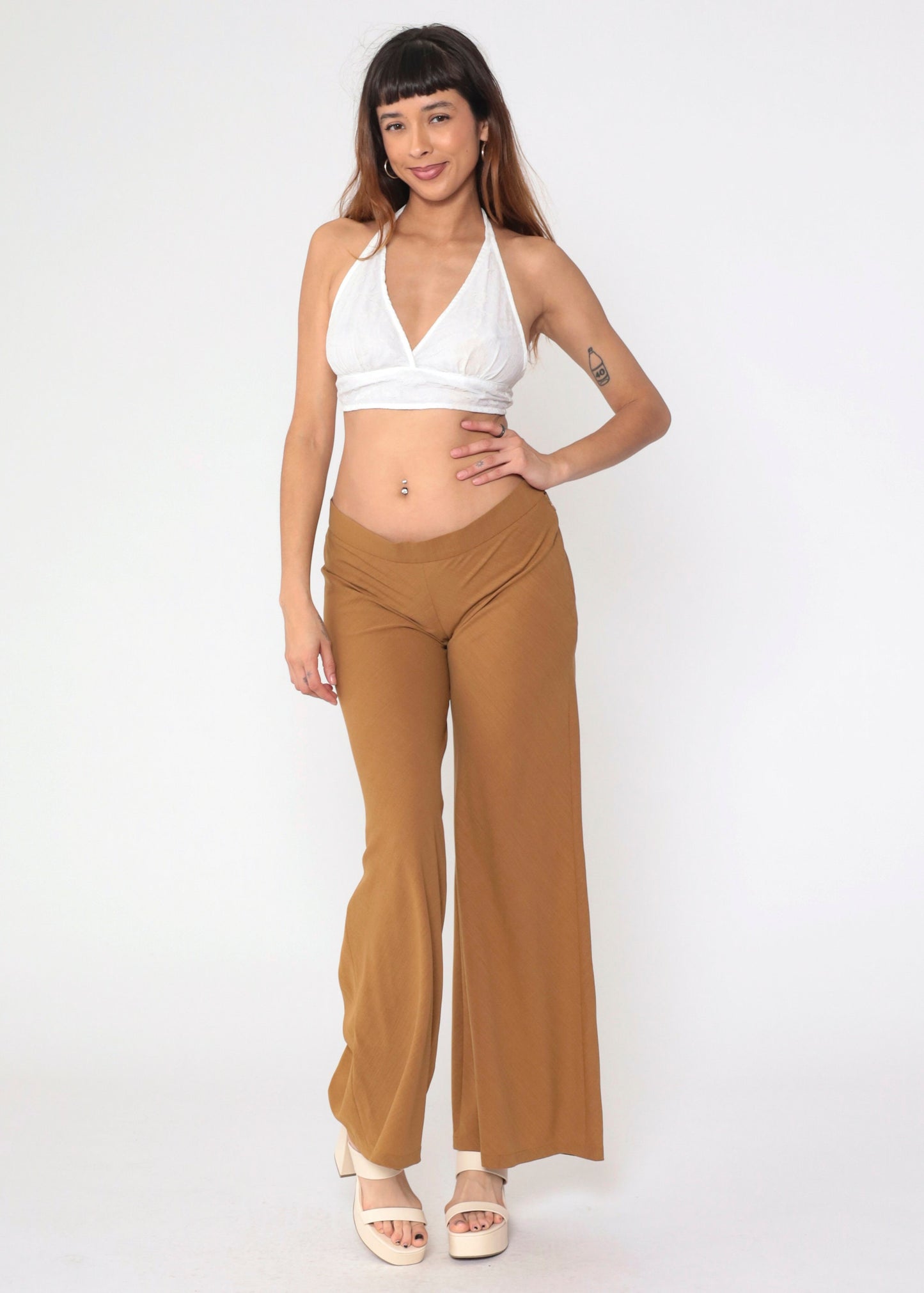 00s Brown Low Rise Flared Trousers Small 6