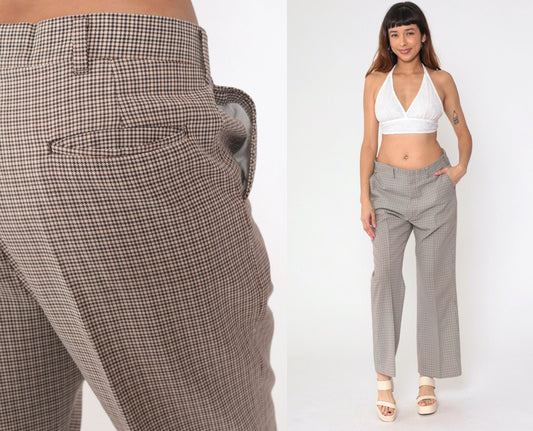70s Haggar Houndstooth Bell Bottom Trousers Black Brown White High Waist Medium Large