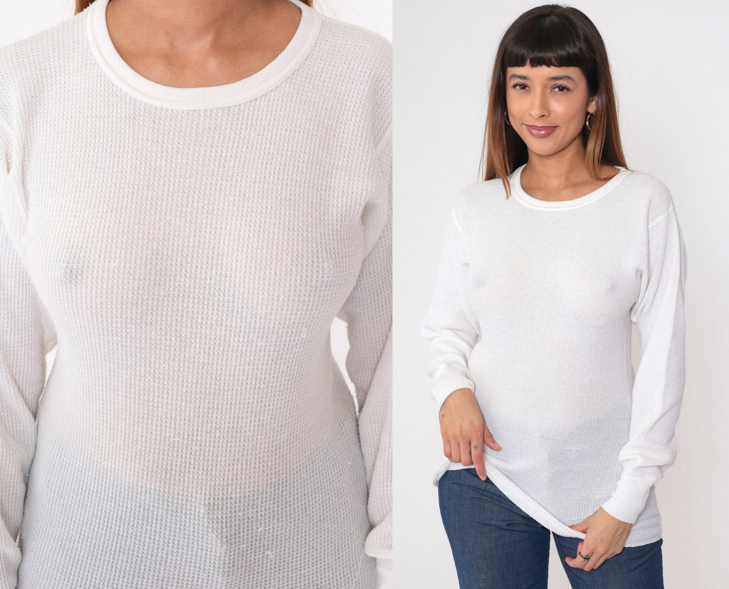 80s Greatland White Waffle Knit Thermal Long Sleeve Undershirt Small