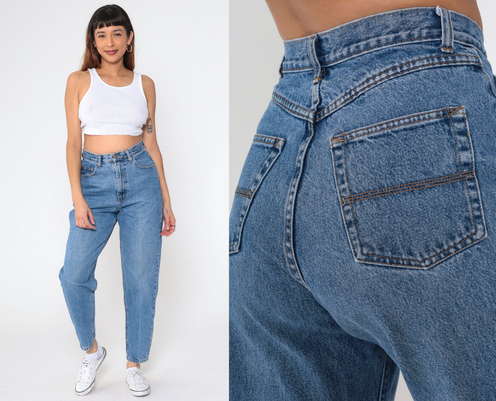90s High Waisted Tapered Blue Denim Jeans Basic Editions Medium