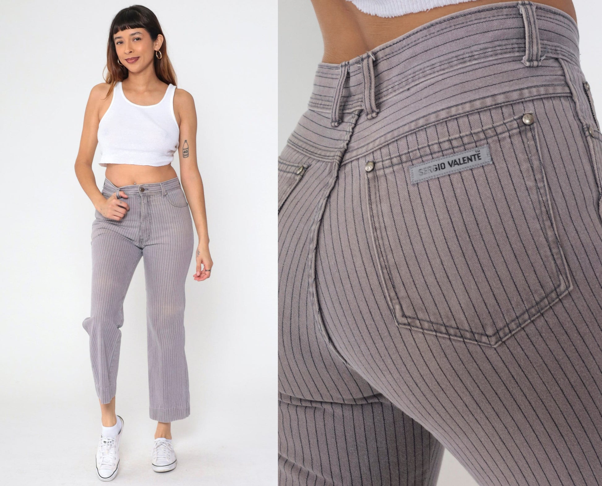 80s Sergio Valente Pinstriped Grey Denim Jeans Straight Leg Medium