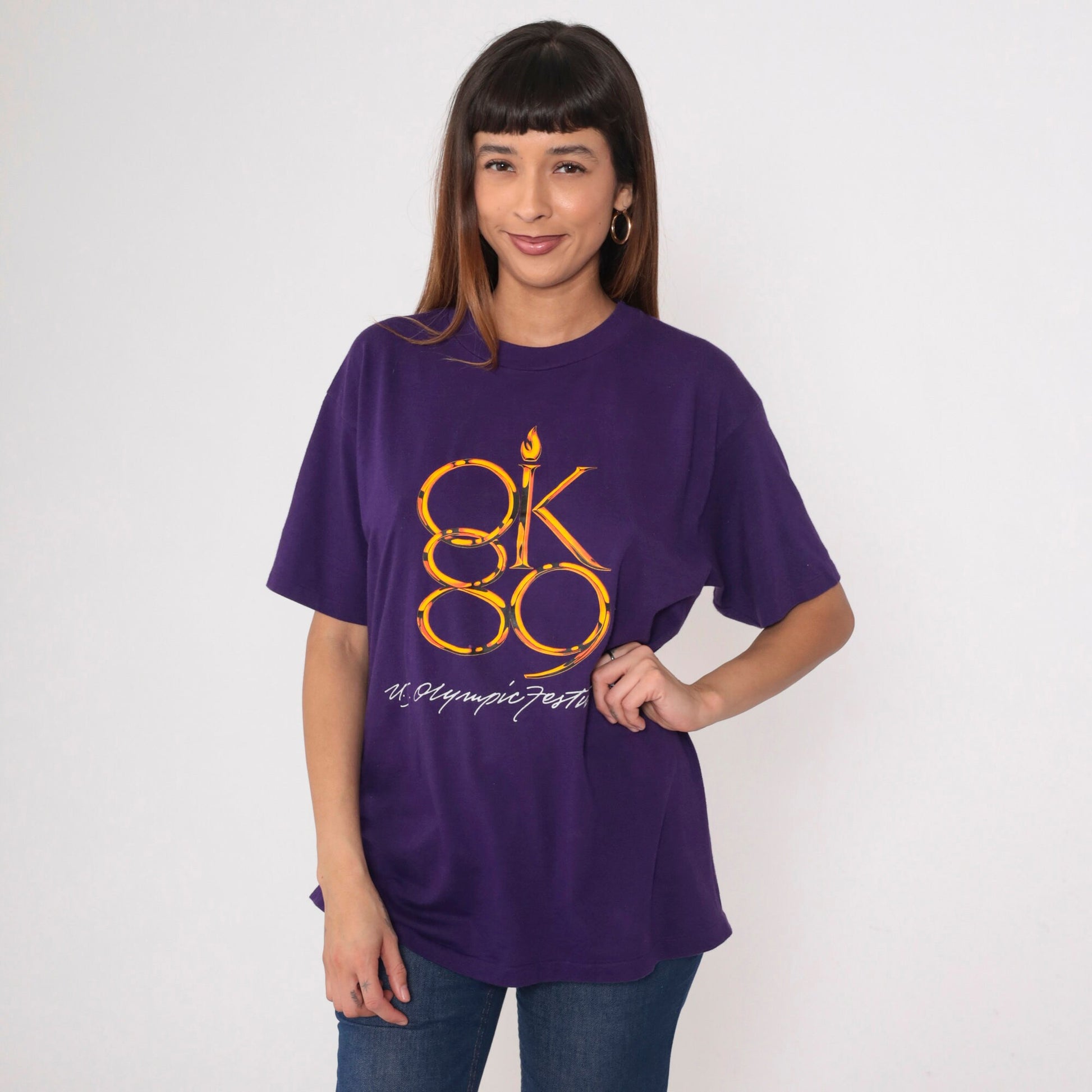 80s Oklahoma City 1989 Sports Festival Graphic Tee Purple Large