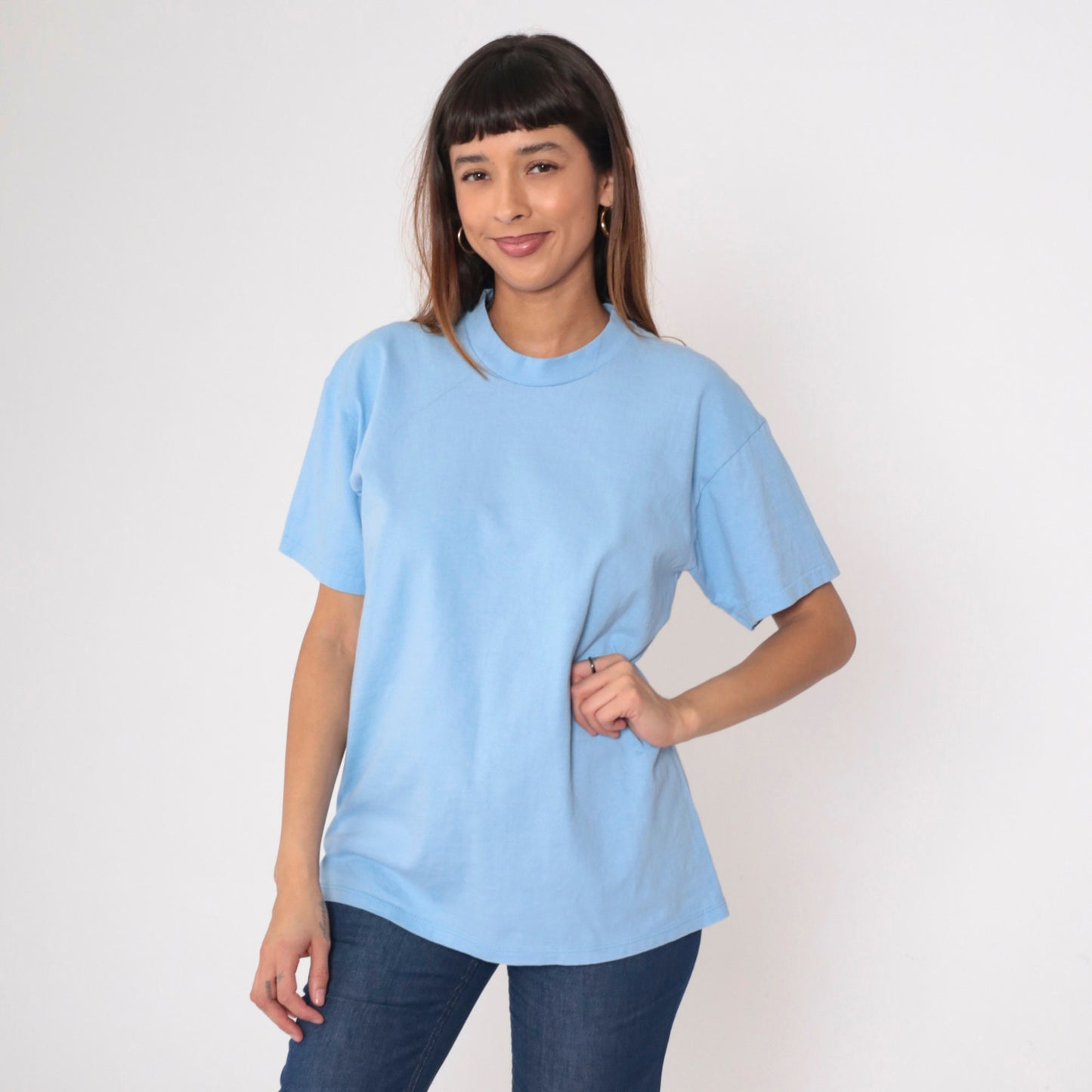 80s Stedman Baby Blue Cotton T-Shirt Crewneck Plain Tee Medium
