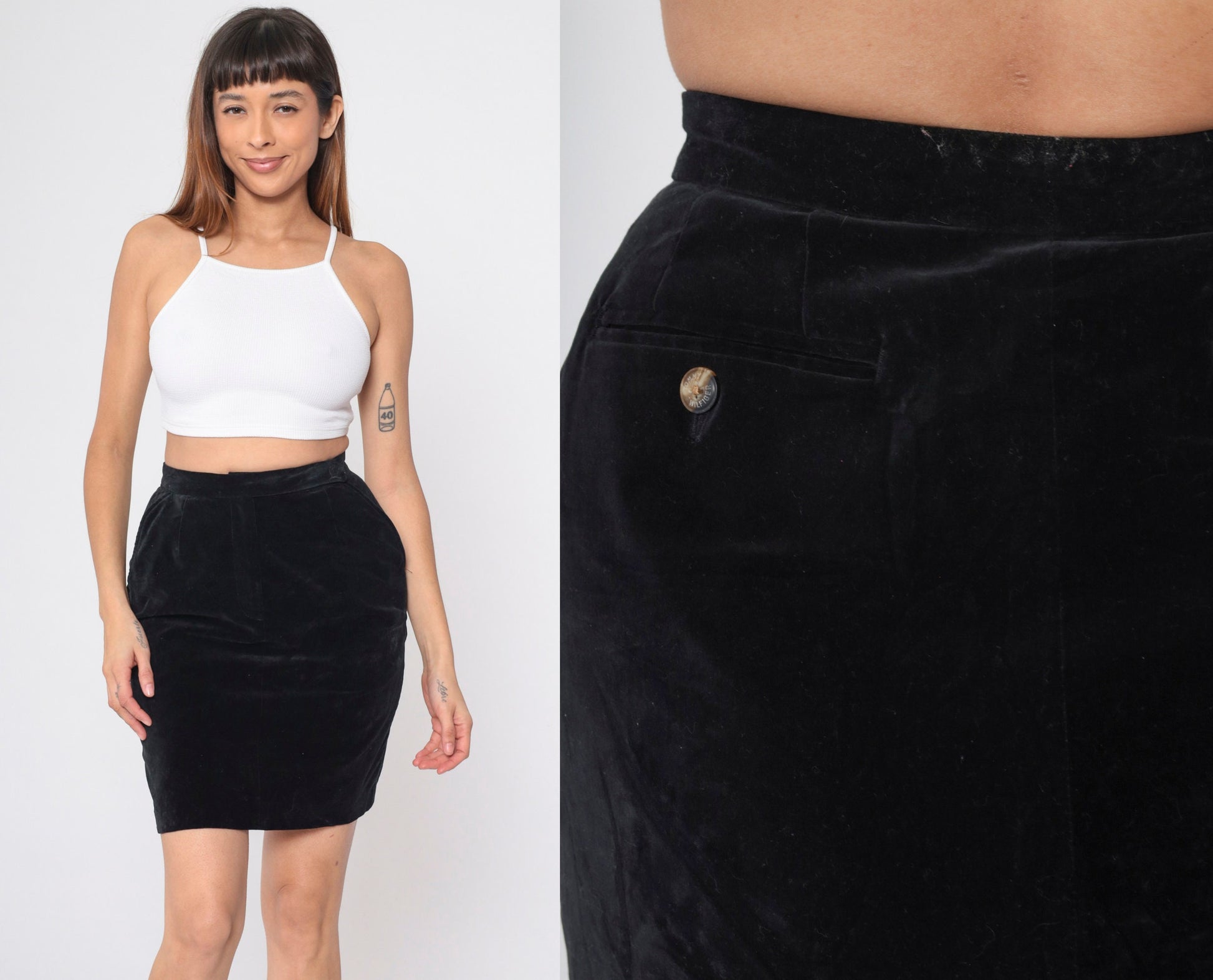 90s Tommy Hilfiger Black Velvet Pencil Skirt High Waisted Mini Small