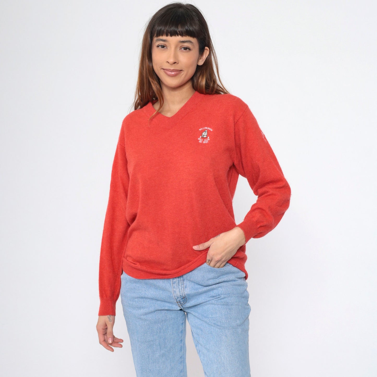 90s Ballybunion Golf Club Merino Wool Angora V-Neck Sweater Red Medium M