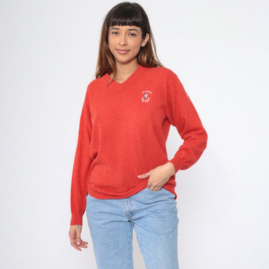 90s Ballybunion Golf Club Merino Wool Angora V-Neck Sweater Red Medium M