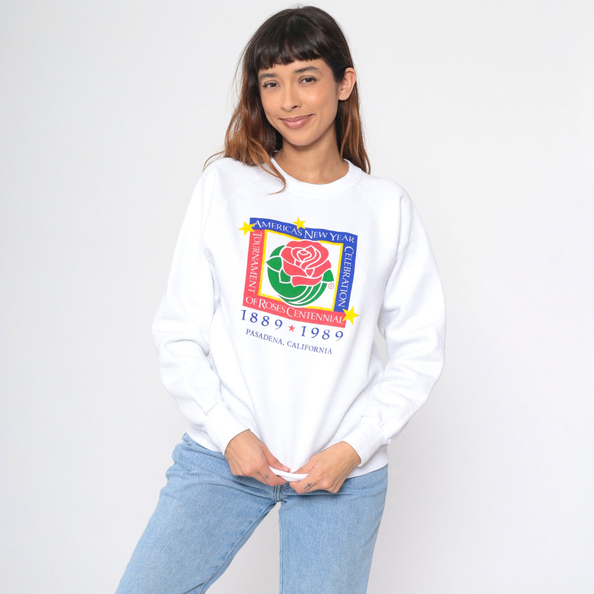 1989 Tournament of Roses Centennial Sweatshirt Pasadena Graphic Crewneck Medium