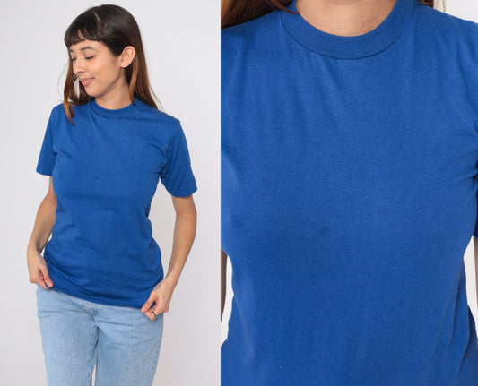 90s Jerzees Royal Blue Crewneck T-Shirt Plain Tee Extra Small XS