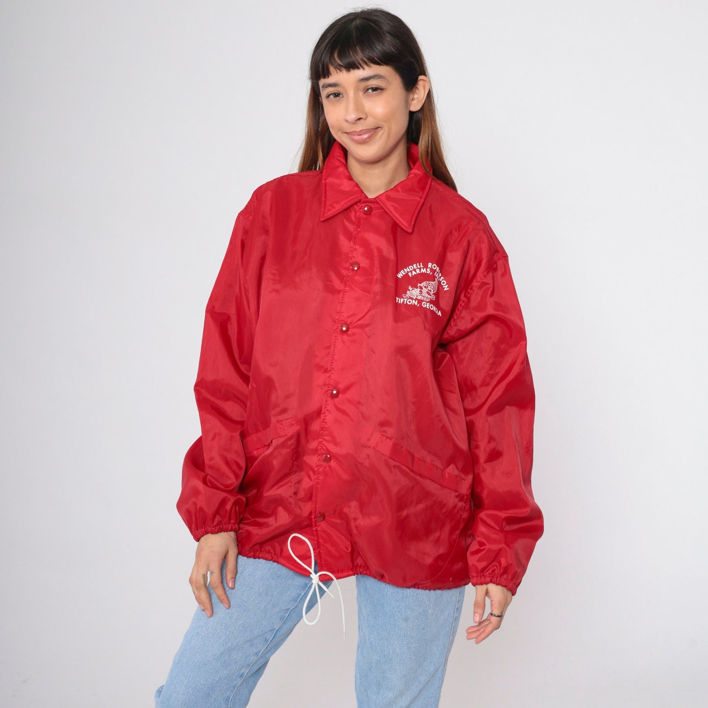 80s Wendell Roberson Farms Tifton Georgia Snap Windbreaker Jacket Red Large L