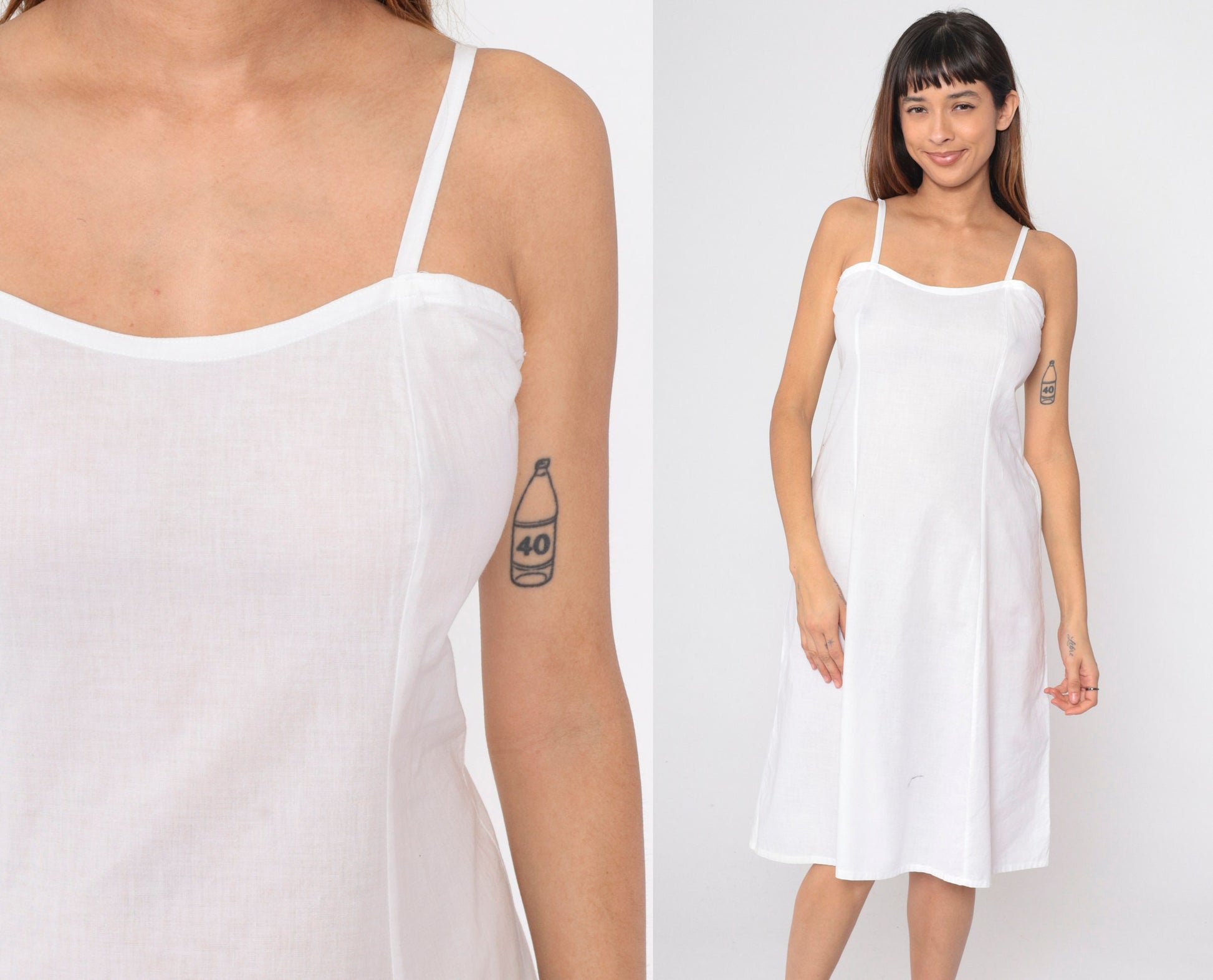 80s White Spaghetti Strap Midi Sundress Princess Seam Small