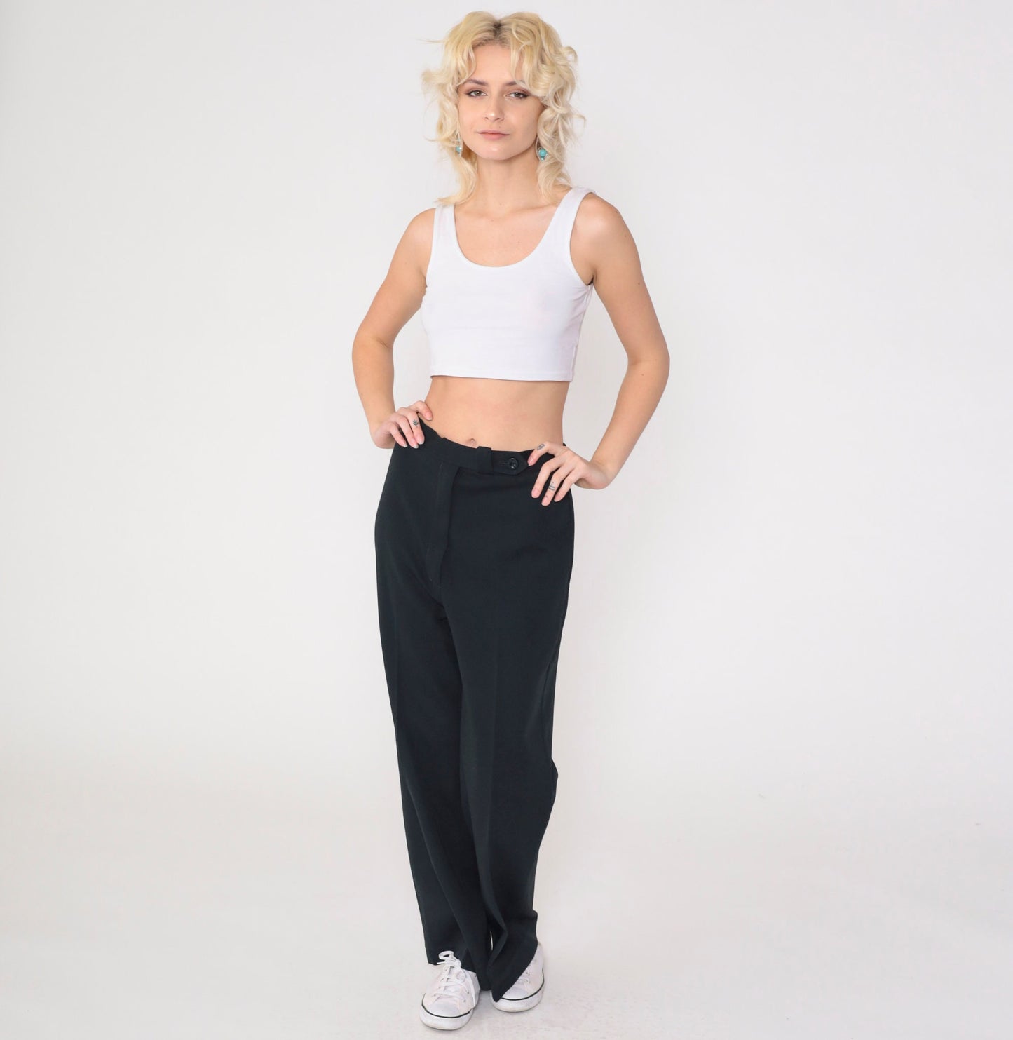 70s Black High-Waist Flared Trousers Russ Medium 8