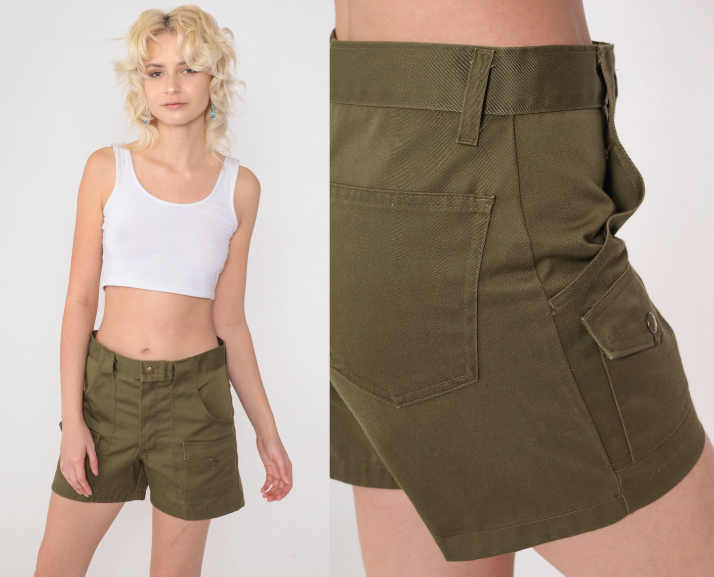 70s Boy Scout Olive Green Shorts High Waist Cargo Patch Pocket Small