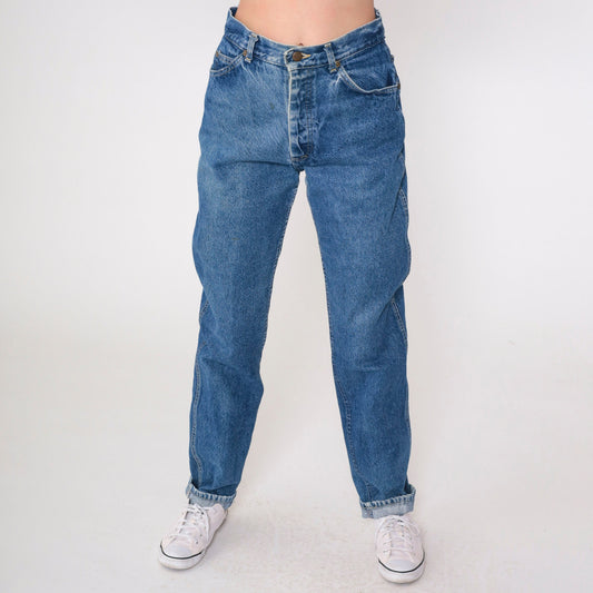 90s Lee High Waisted Straight Leg Jeans Medium Blue Button Fly Medium