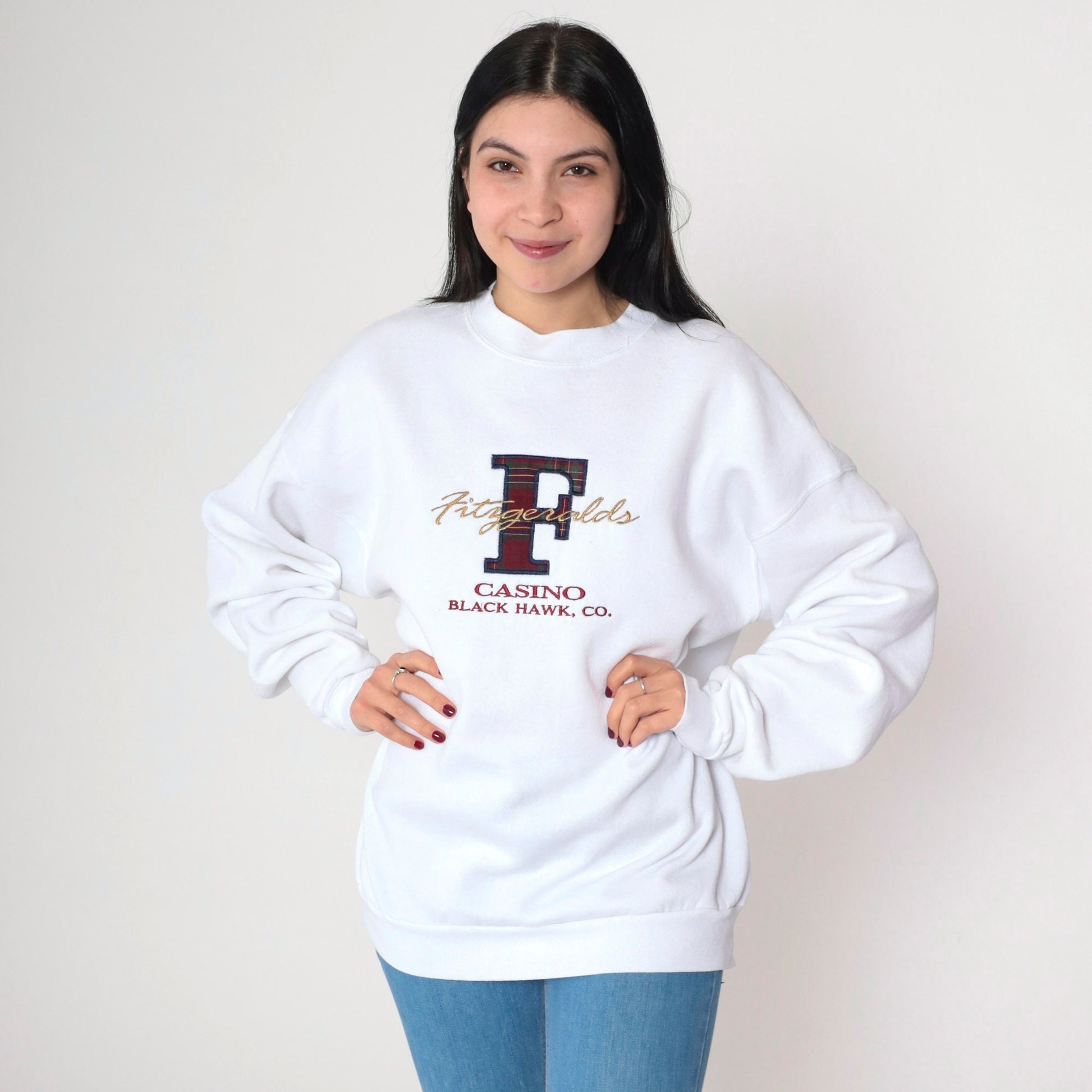 90s Fitzgeralds Black Hawk Casino Colorado Embroidered Sweatshirt White Extra Large XXL