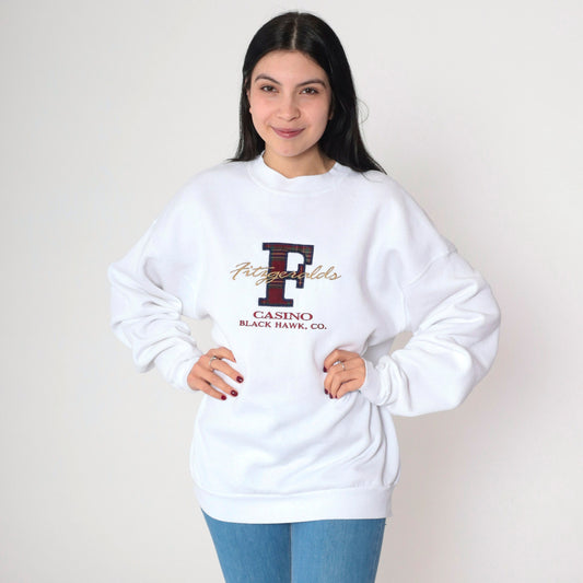 90s Fitzgeralds Black Hawk Casino Colorado Embroidered Sweatshirt White Extra Large XXL