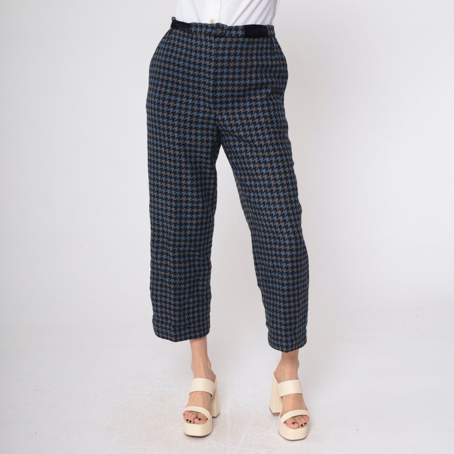 80s Bill Blass Houndstooth Wool Trousers High Waist Straight Leg Medium