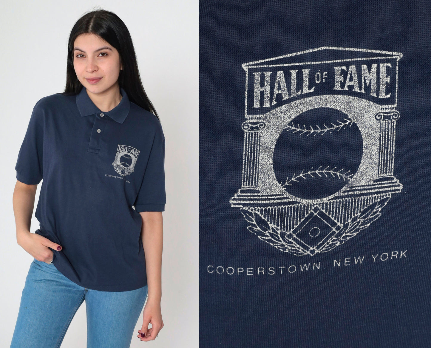 80s Baseball Hall of Fame Cooperstown Navy Button-Up Shirt Medium