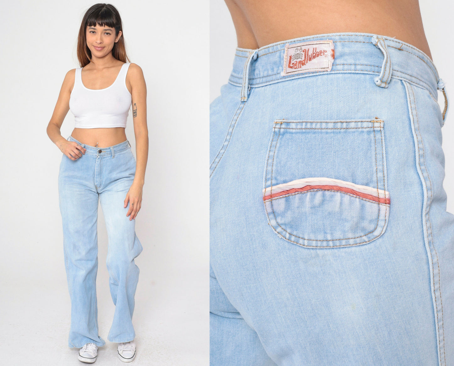 70s Landlubber Light Blue Denim Bell Bottom Jeans High Rise Small 30
