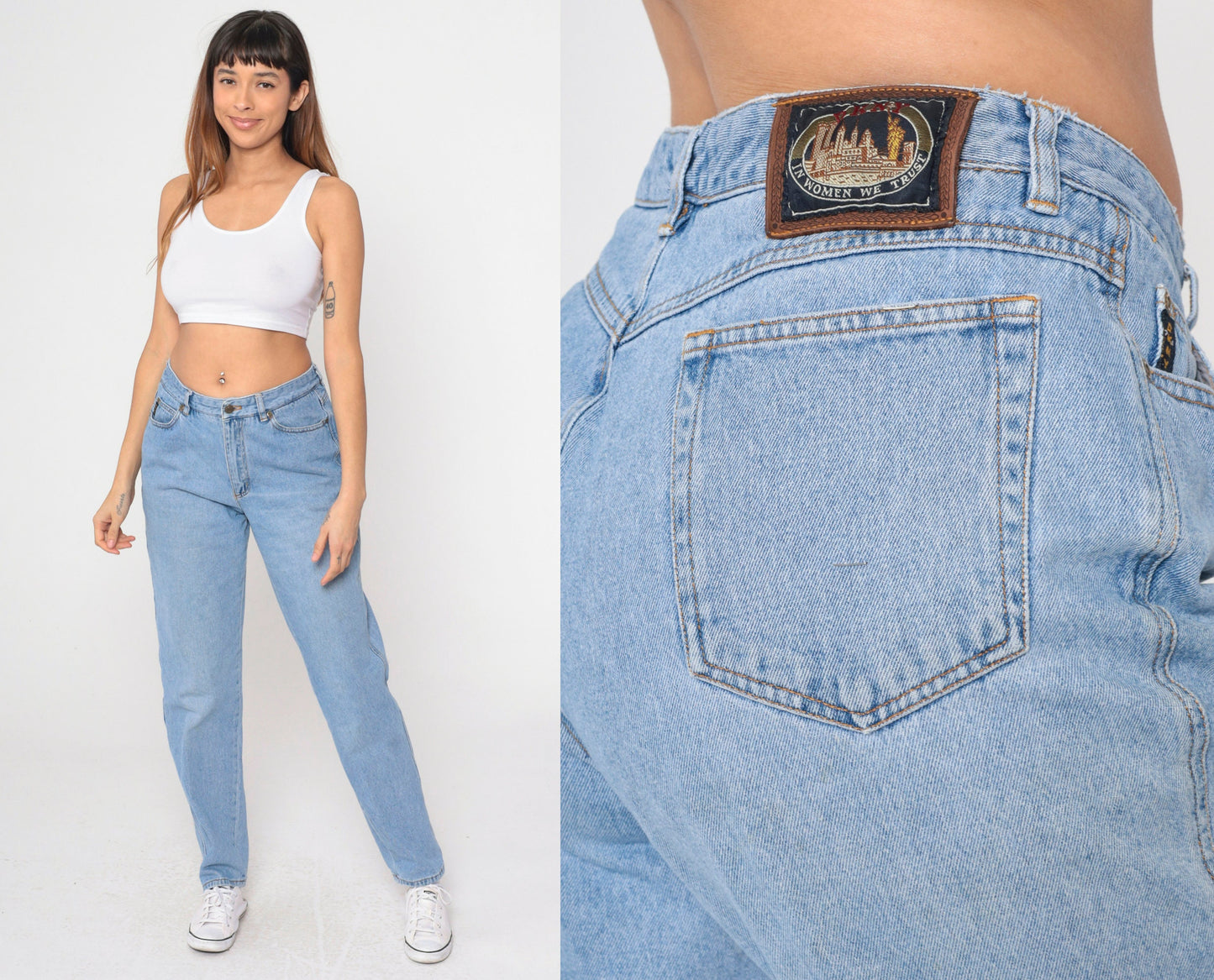 90s DKNY In Women We Trust High Waisted Mom Jeans Blue Tapered Large 12