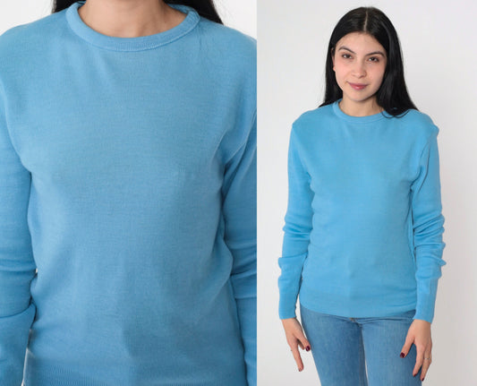 70s Barclay Cornflower Blue Knit Crewneck Sweater Medium M
