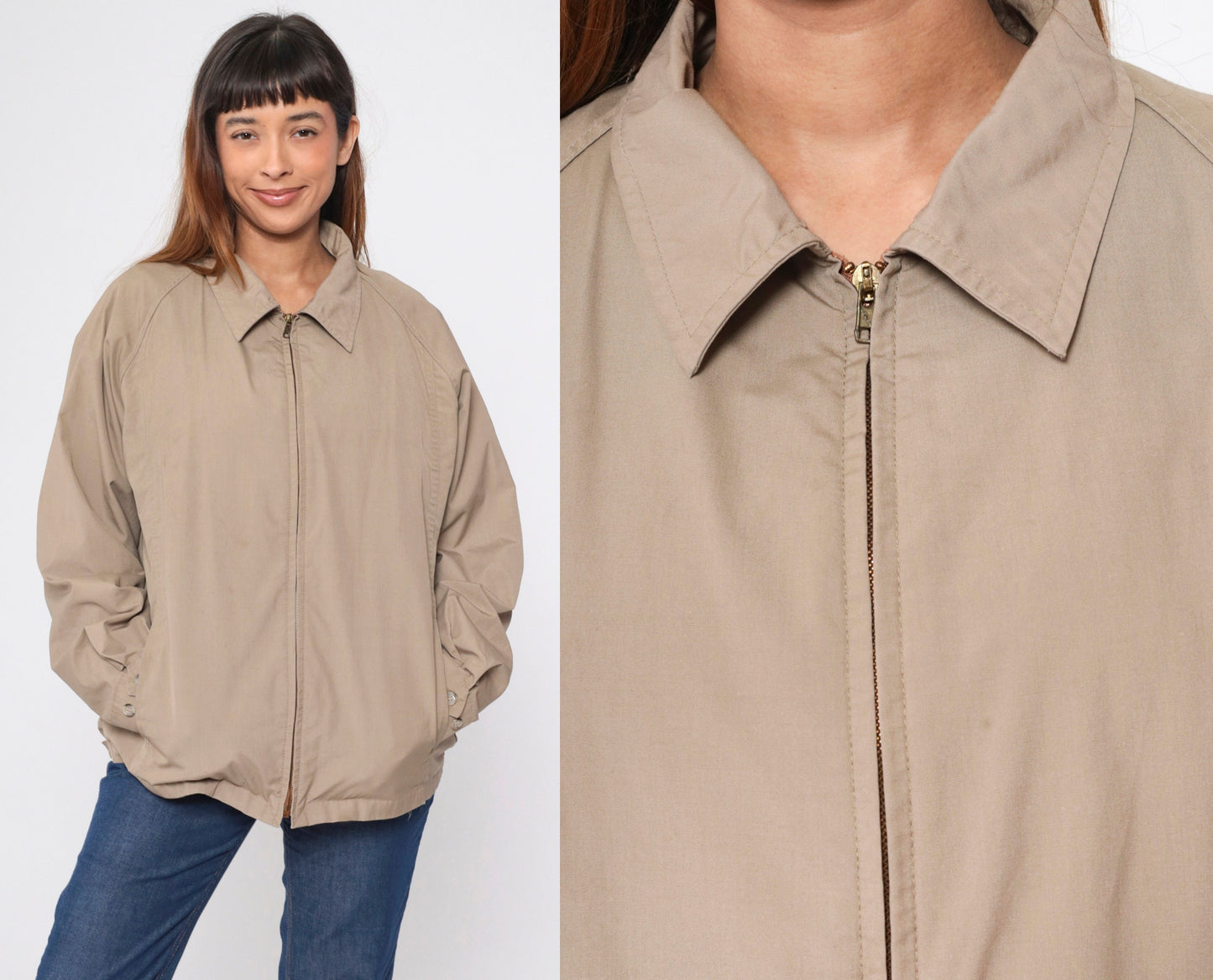 London Fog 80s Khaki Windbreaker Jacket Raglan Faux Fur Lining Large