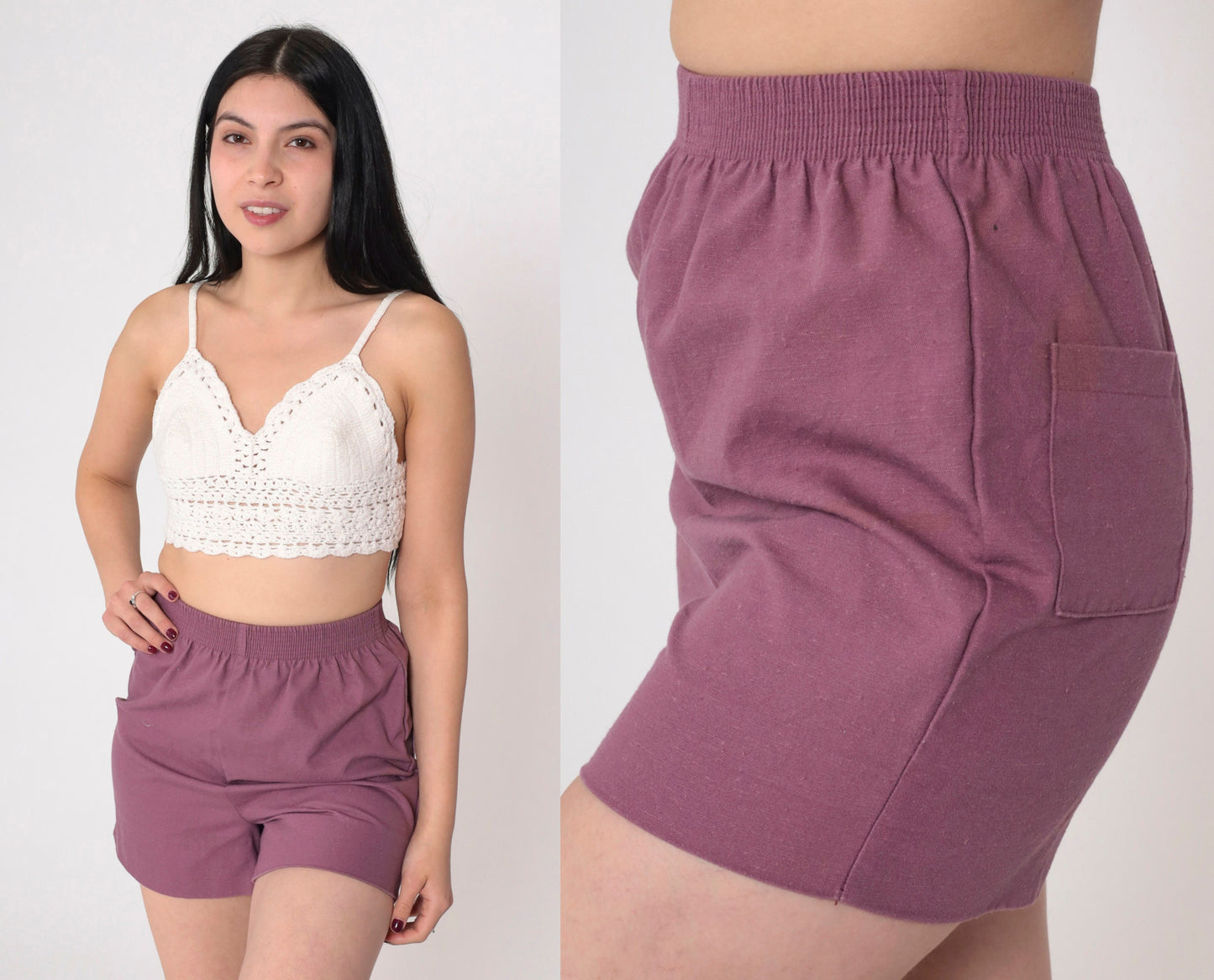 80s Dusty Purple High-Waist Gym Shorts Cotton Elastic Waist Extra Small