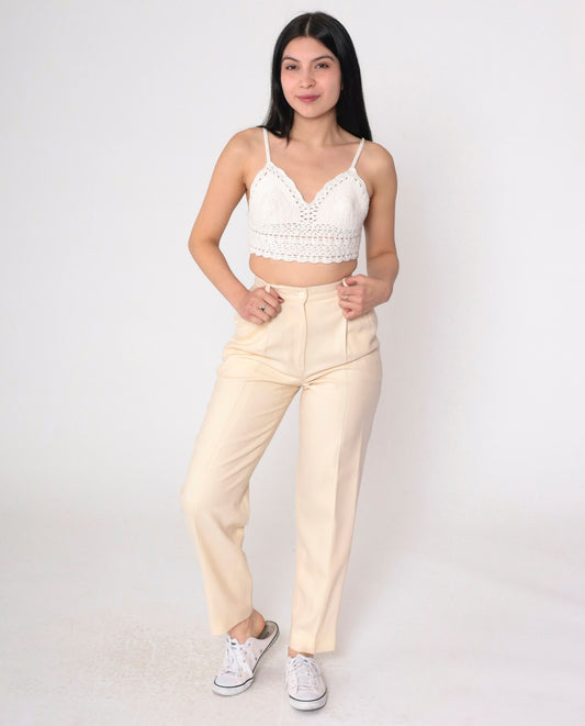 80s Jennifer Moore Cream Wool Pleated Trousers High Waisted Tapered Extra Small