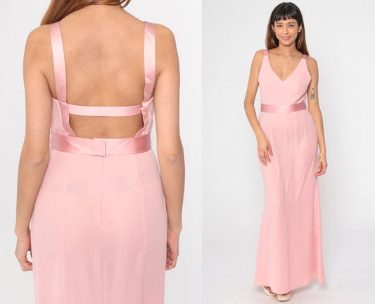 90s Vera Wang Baby Pink Maxi Dress Sleeveless V-Neck Open Back Small 6
